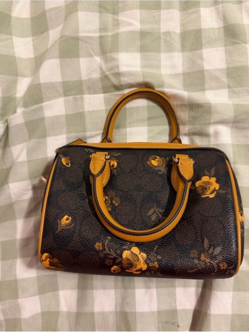 Authentic Coach mini Rowan  Floral Accent Black & Mustard Small Satchel